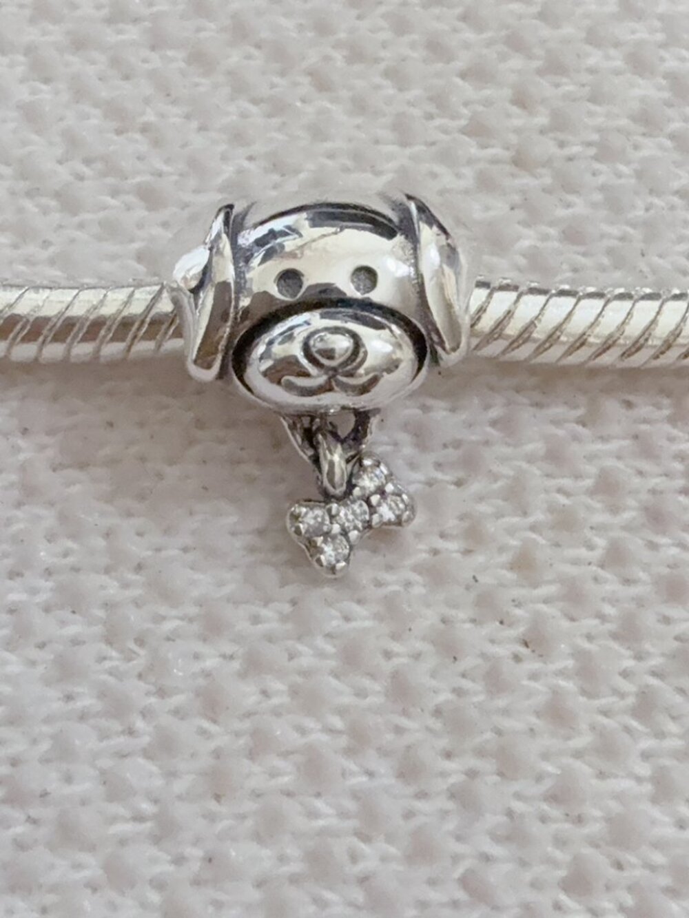 Pet Dog With Bow Silver Charm For Pandora Bracelet